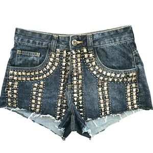 Afghan Highrise Jean Shorts w/Studs & Fray Hem